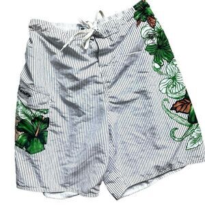 Mens RS Surf Pinstriped Drawstring Waist Board Shorts Swimming Trunks - Sz L